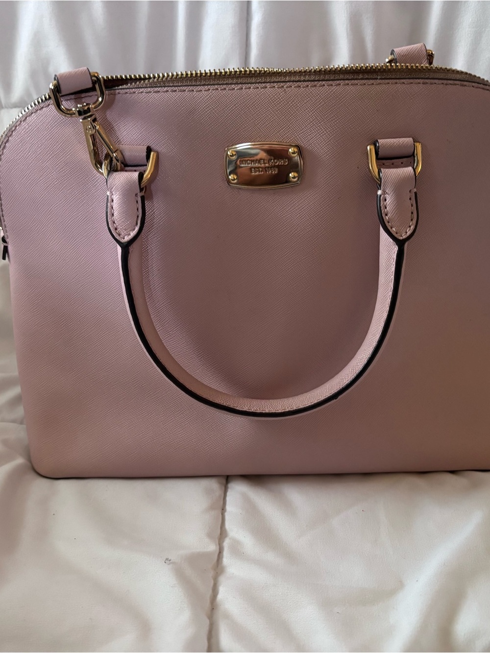 Michael Kors Blush Saffiano Satchel with Gold Hardware